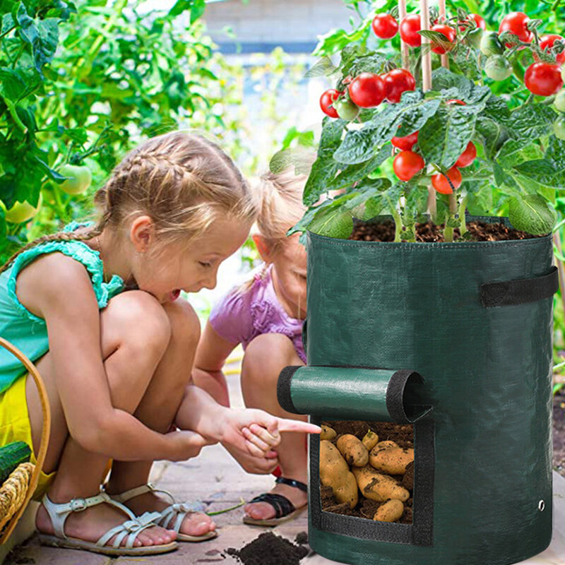 Tas tumbuh tanaman PE 3/5/7/10 galon, tas tumbuh sayuran dengan pegangan tas penumbuh tebal kentang bawang pot taman luar ruangan
