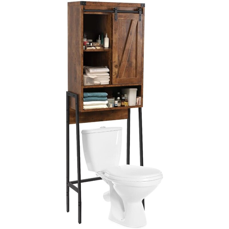 Armário de armazenamento do banheiro com prateleira ajustável, mobília do toalete, sobre o toalete, armário com porta deslizante, Brown, casa