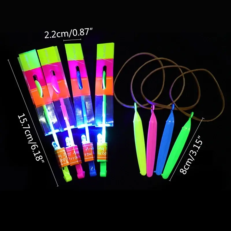 Funny outdoor sport LED Light Arrow Rocket Helicopter Slingshot aircraft Flying Toys Rubber Band Catapult Bamboo Dragonfly gift