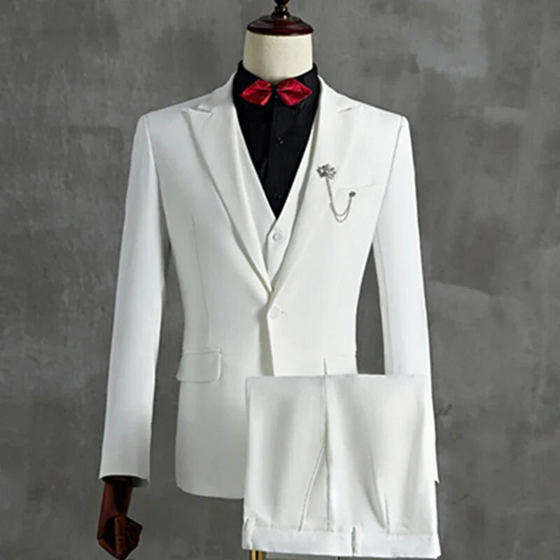 T172 Men's Double Breasted Blazer Stylish Solid Color Men's Wedding Prom Dress Men's Slim Fit Blazer