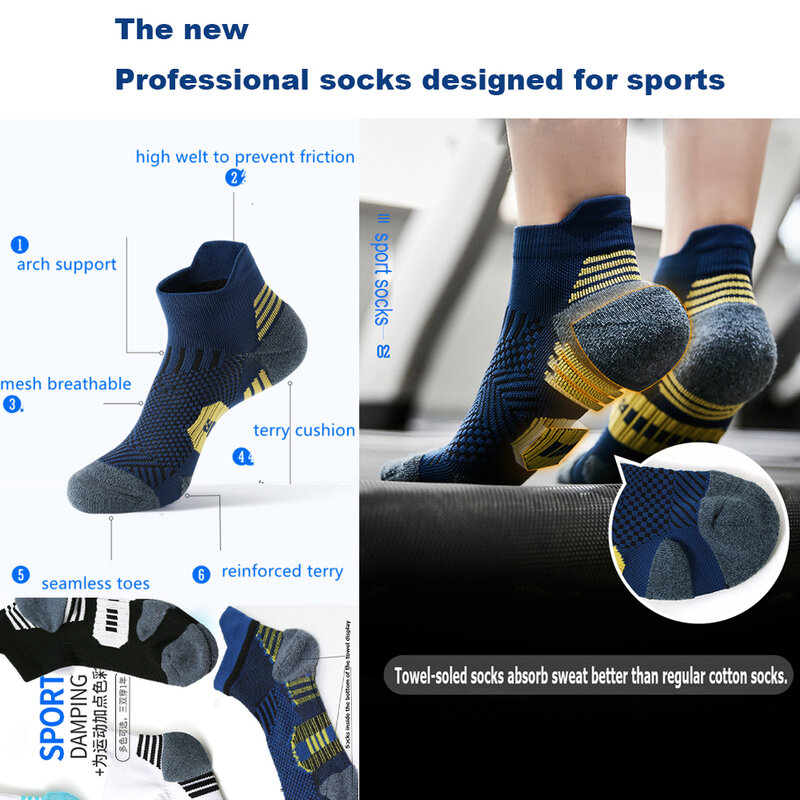Calcetines deportivos profesionales para hombre y mujer, medias cortas transpirables para maratón, correr, entrenamiento, 5 pares