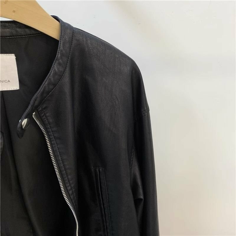 여성용 레트로 오토바이 짧은 가죽 재킷, 블랙 재킷, 한국 패션, 초가을, 신상