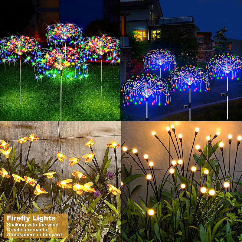 ดอกไม้ไฟ LED พลังงานแสงอาทิตย์สำหรับสวนกลางแจ้งหิ่งห้อยดาวไฟสนามหญ้าสำหรับลานสนามปาร์ตี้ตกแต่งคริสต์มาสงานแต่งงาน