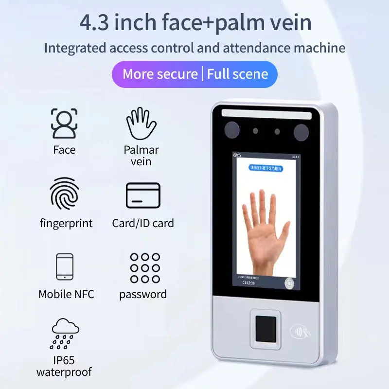 High Quality Attendance biometric access control System products with face Recognition+palmvein and Metal Shellm