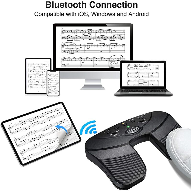 Lekato-Página Bluetooth Música Turner Pedal, USB Recarregável, Pé silencioso sem fio, iPad, iPhone, Tablet, Laptop
