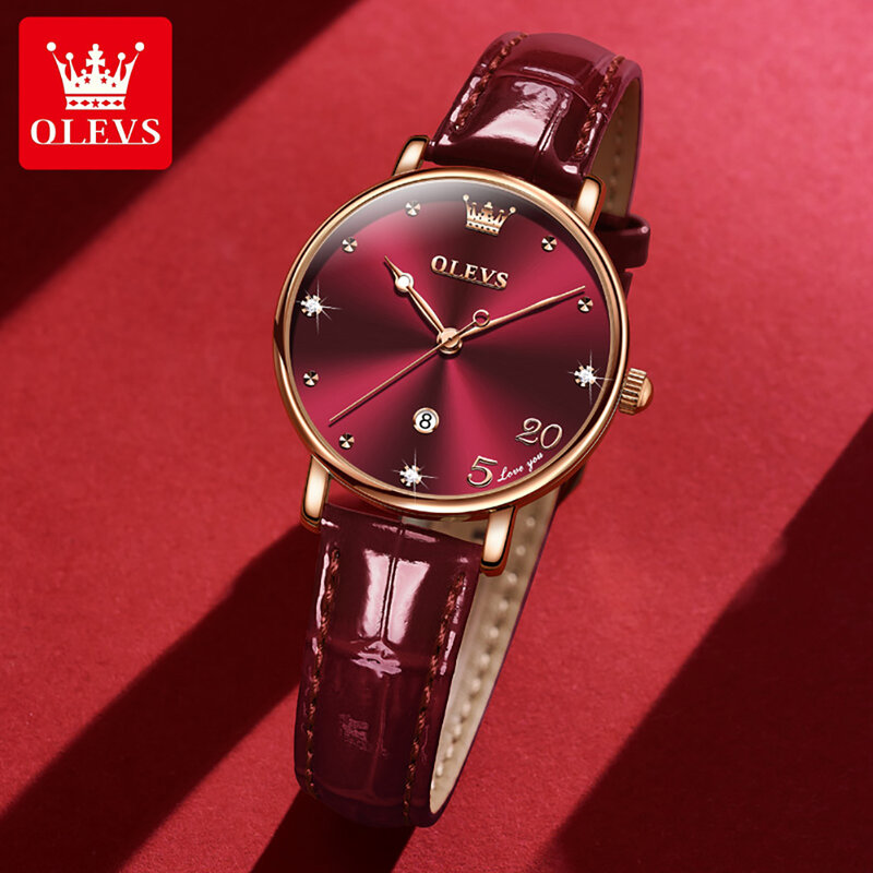 OLEVS jam tangan Quartz wanita antiair, jam tangan merek terkenal, mewah, kulit, sederhana, jam tangan wanita