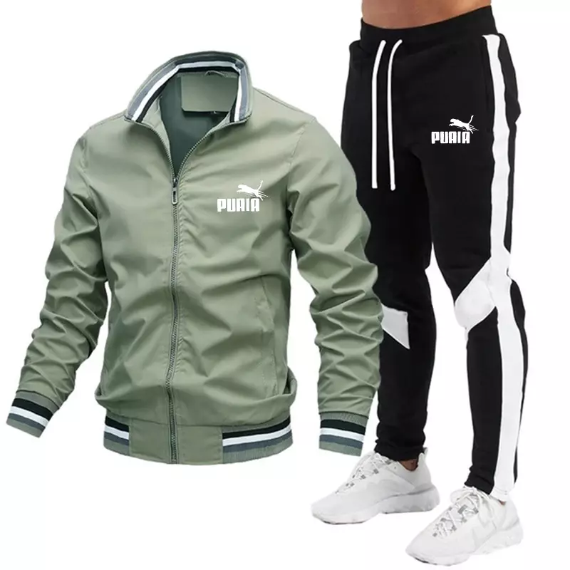 Chaqueta deportiva de 2 piezas para hombre, pantalones con cordón, traje deportivo para correr, primavera y otoño