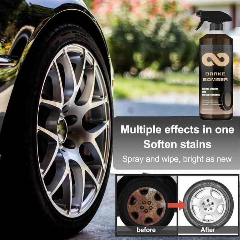Spray per la pulizia delle ruote 10.14oz efficace detergente per cerchioni e pneumatici agente per la manutenzione delle ruote disco freno rimozione della ruggine eliminazione del rumore