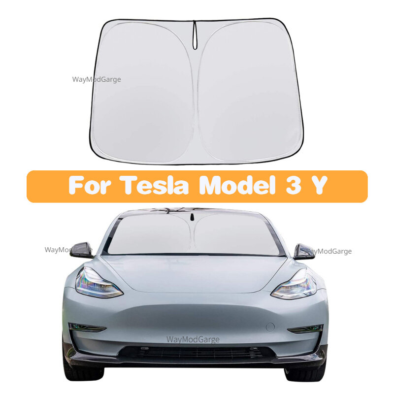Dobrável Front Window Sun Shade Cover, pára-brisa do carro, viseira de proteção térmica, acessórios do carro, Tesla Model 3 Y, 2021-2024