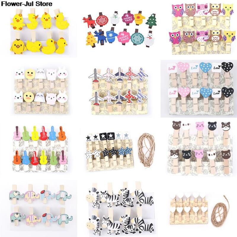 8/10/12 Pcs  Christmas Decor Cute Anmal Groom Bride Natural Wooden Clips For Photo Clips Clothespin Craft Decoration Clips Pegs