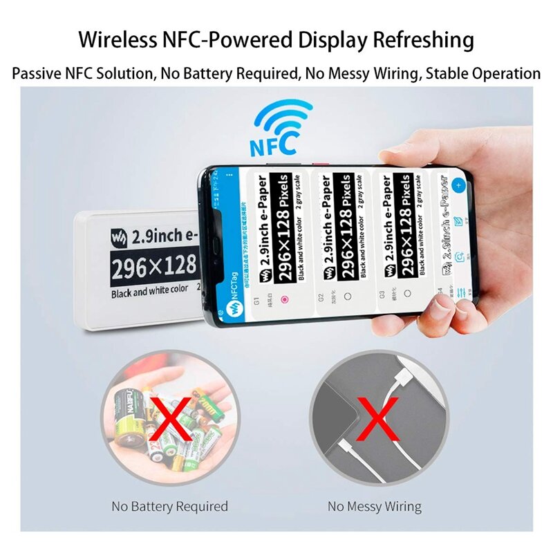 ABGZ-Waveshare 2.9 Inch Không Dây NFC Chạy Epaper Eink E Giấy E-Mực In Màn Hình Hiển Thị Màn Hình Module di Động Ứng Dụng Android, không Dùng Pin
