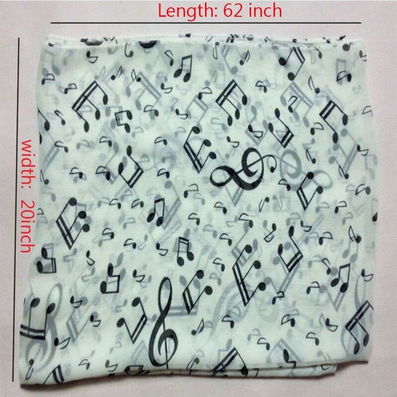 Trendy Treble Clef Printed Sheet Ladies Gift Accessory Muffler Chiffon Silk Scarf Music Note Printed Scarf Shawl