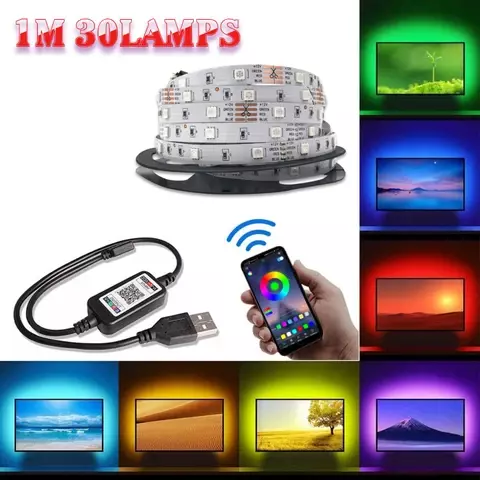 Lampu setrip LED USB Bluetooth RGB 5050, lampu LED fleksibel lampu LED pita RGB layar Desktop TV lampu latar pita Diode Acc
