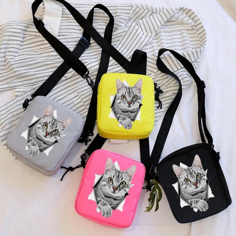 Funny Cat Pattern Mini Shoulder Bag Casual Outdoor Cute Cat Zipper Shoulder Bag Street Zipper Crossbody Messenger Bag