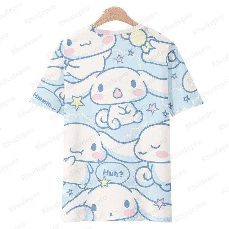 2024 nowa odzież dziecięca cynamonowa pies cynamonowy Sanrio luźna koszulka z okrągłym dekoltem z krótkim rękawem lato