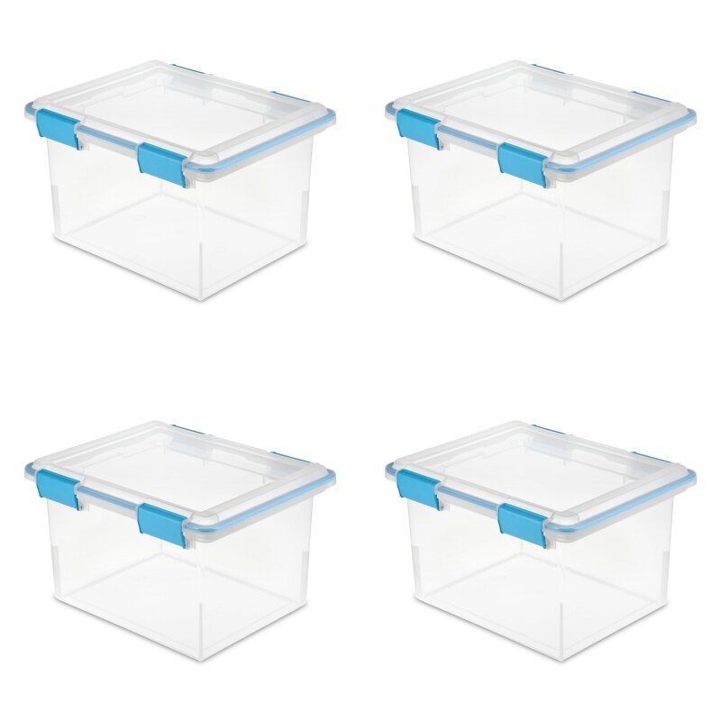 Sterylite 32 Qt pudełko uszczelki przezroczysta podstawa i pokrywa niebieskie akwarium zestaw 4