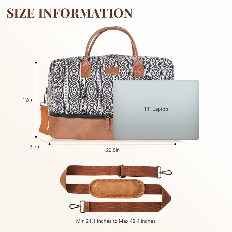 OFLAMN-bolsa de viaje Weekender de equipaje de gran tamaño para mujer, estilo bohemio, con compartimento para zapatos separado