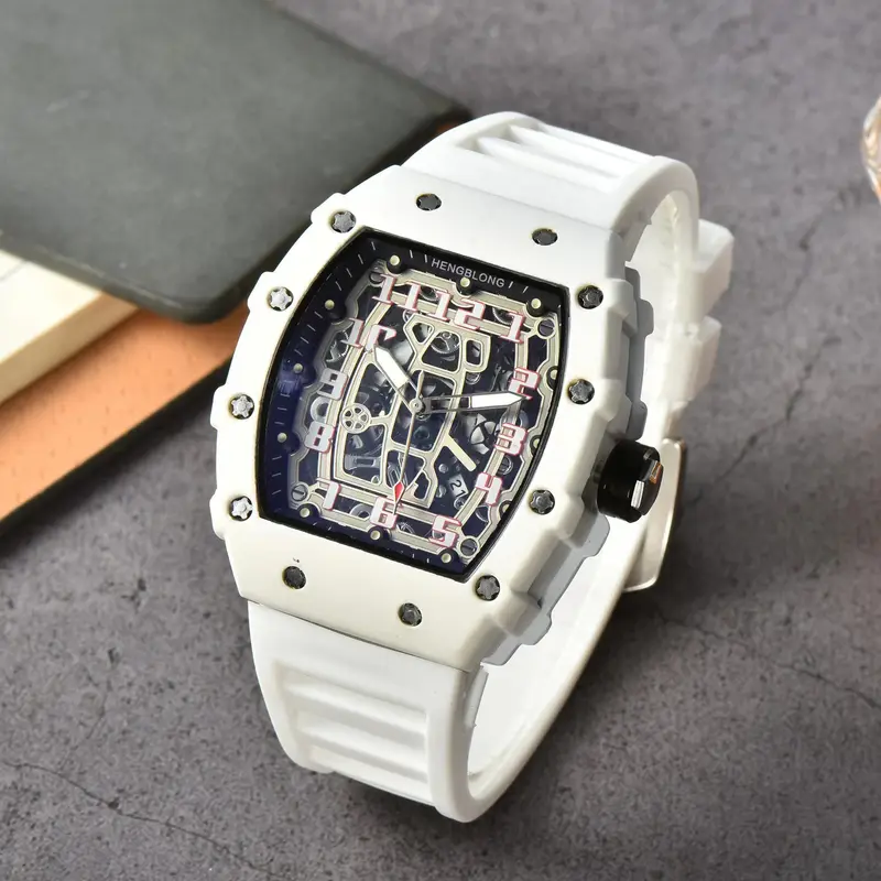 Relógio de quartzo de luxo masculino com pulseira de silicone, esqueleto, relógio de negócios, masculino, militar, esportivo, não mecânico
