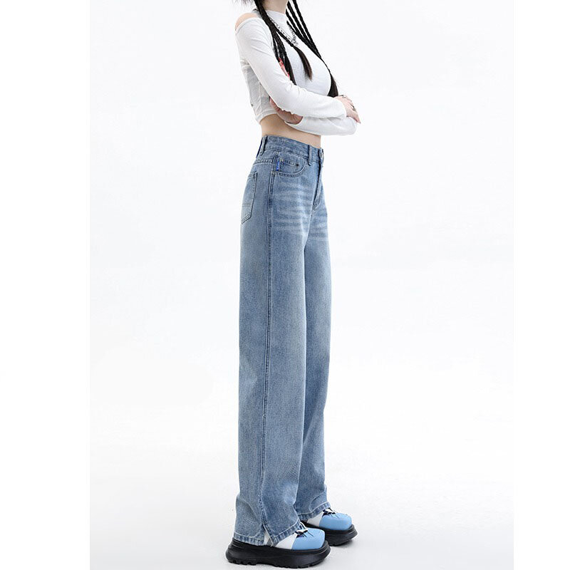 Calças Sandro Rivers perna larga de cintura alta para mulheres, jeans retos, corpo em forma de pera, roupas de primavera