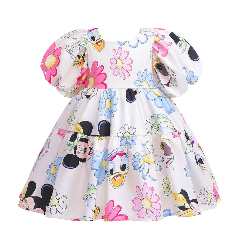 Disney-vestidos de princesa con manga abullonada para niñas, ropa de dibujos animados de Mickey y Minnie Mouse, para fiesta de cumpleaños y graduación, 2023