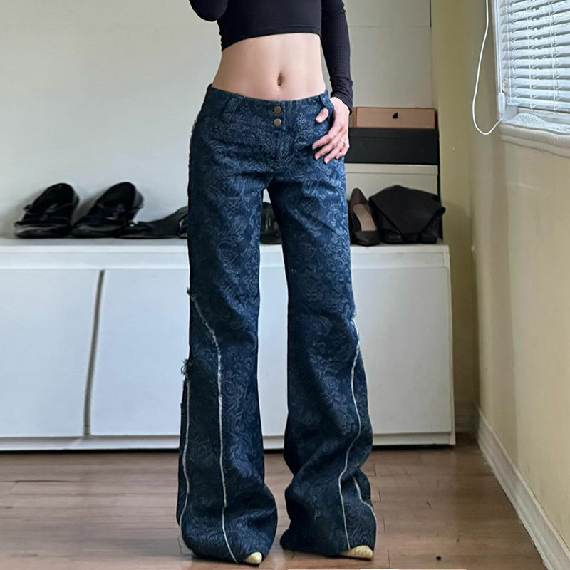 Джинсы с необработанными краями, прямые женские свободные повседневные брюки в пол в стиле ретро, в американском уличном стиле
