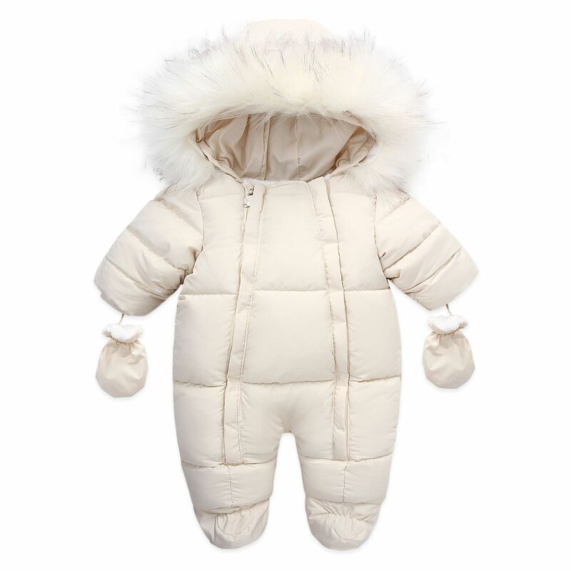 Jumpsuit bayi musim dingin, Jumpsuit bayi tebal hangat berkerudung di dalam bulu domba baru lahir anak laki-laki perempuan pakaian luar pakaian salju anak-anak