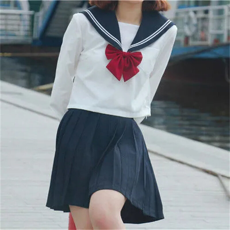 Japoński mundurek szkolny garnitur Sailor JK S-2XL Basic Cartoon Girl granatowy marynarski mundur czarne zestawy granatowy kostium kobiety kostium dziewczęcy