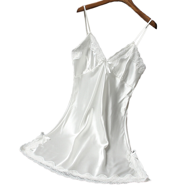 Damska seksowna koszula nocna koronkowa satynowa miękki jedwabisty błyszcząca bielizna letnia wygodna cienka bielizna damska oddychająca koszulka nocna