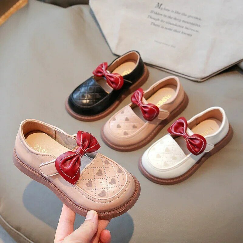 Children Leather Shoes for Girls 2024 Spring Summer New Sweet Bowknot Fashion Comfortable Soft Sole Loafer Princess Party Shoes