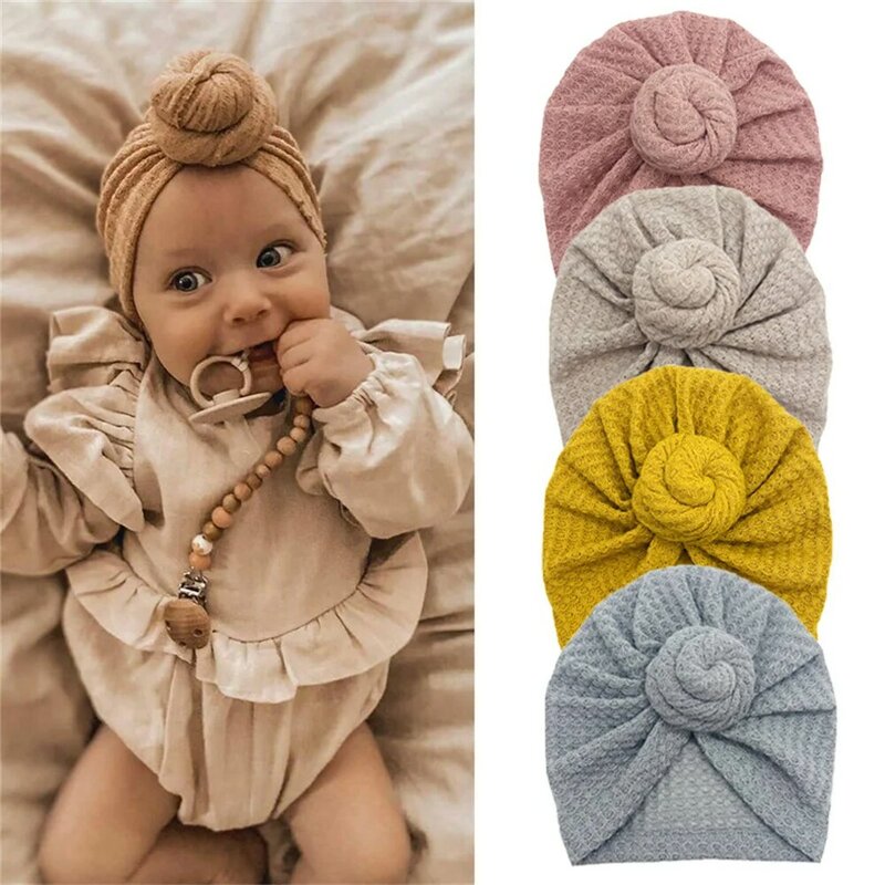 Solid Donut Turban หมวกทารกหญิงฤดูหนาว Warm หมวกเด็กทารกยืดหยุ่นเด็กทารกแรกเกิดหัว Wraps Turbans Headbands Aksesoris Rambut Bayi