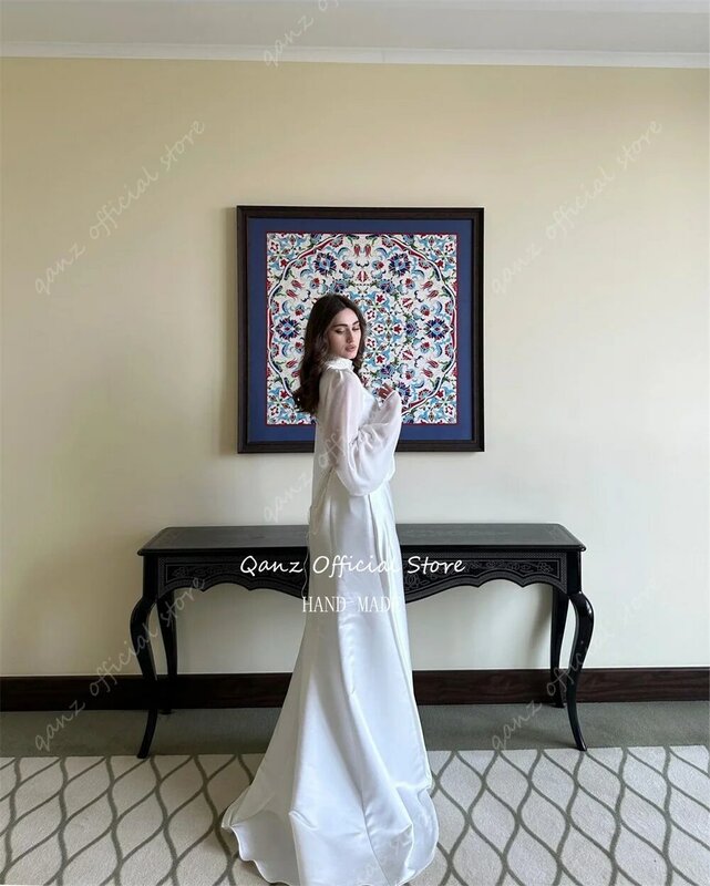 Qanz-結婚式用のシルクサテンウェディングドレス,長袖ガウン,人魚のパターン,結婚式用のデラックスブライダルドレス,2024