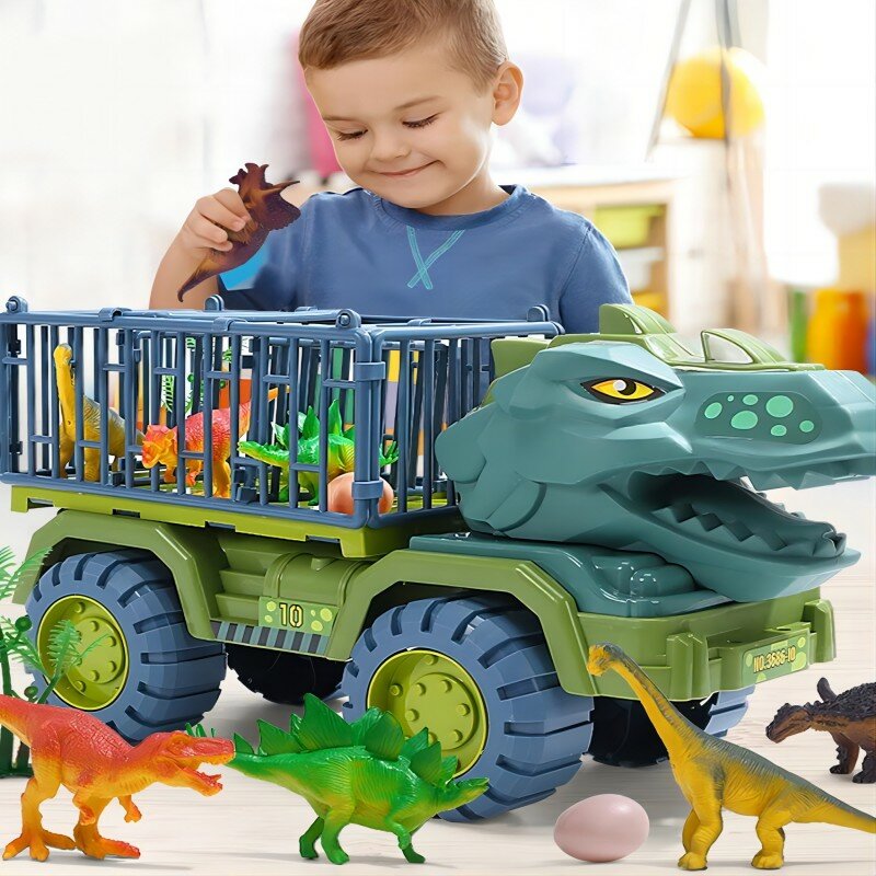 子供の恐竜輸送トラック,幼児のおもちゃの車,キャリア,ディノアニマルモデル,ティラノサウルス,ゲーム,誕生日プレゼント