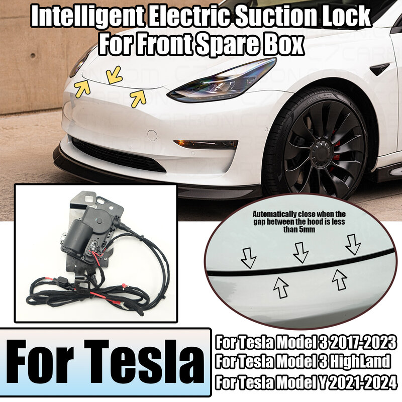 Voor Tesla Model 3 Y Model 3 Hoogland 2017-2024 Voorste Kofferbak Zuigkracht Automatische Adsorptie Voorste Reservekast Elektrisch Slot Soft Close