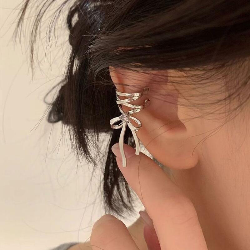 Clips de oreja de cinta de estética para mujer, Lazo de cinta Simple, puño de oreja sin perforación, joyería coreana, 1 ud./par