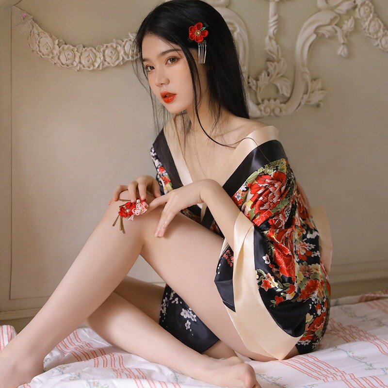 Japanese KIMONO Baby Doll Dress,Adult Role Play Game Cosplay Exotic Costumes, Sexy Kimono Pajamas Nightwear Bathrobe Lingerie