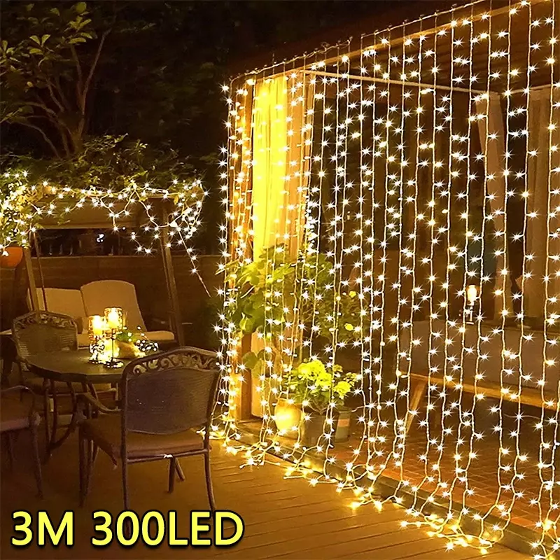 3M LED Curtain String Lights Fairy Decoration USB Holiday Garland Lamp 8 Mode per la festa di natale in giardino di casa matrimonio di capodanno