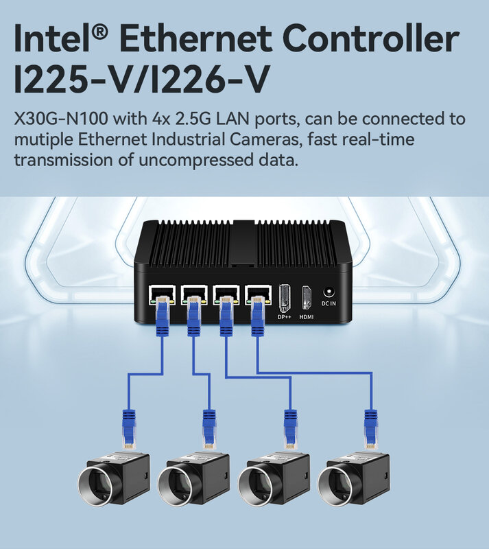 Tolibek-Mini PC Intel N100 Firewall Router DDR4 intel Ethernet i225V i226V 2 COM RS485 RS232 Pfsense Linux Windows 11 4K, 4 LAN