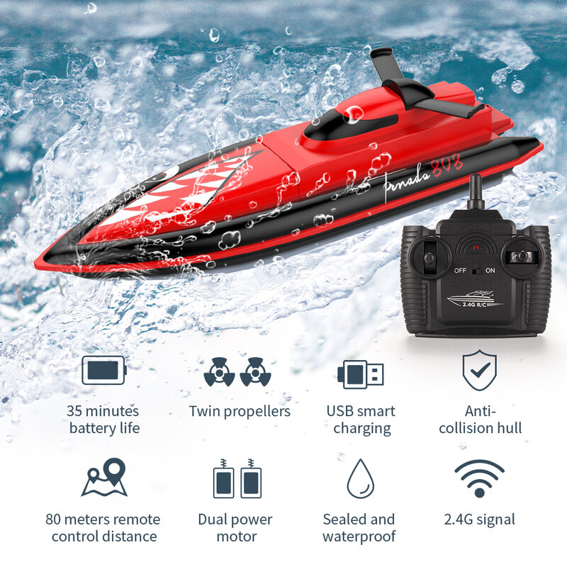 Barco de juguete con Control remoto para niños, barco de tiburón de alta velocidad, yate de carreras, piscina, juguete de regalo, 2,4G