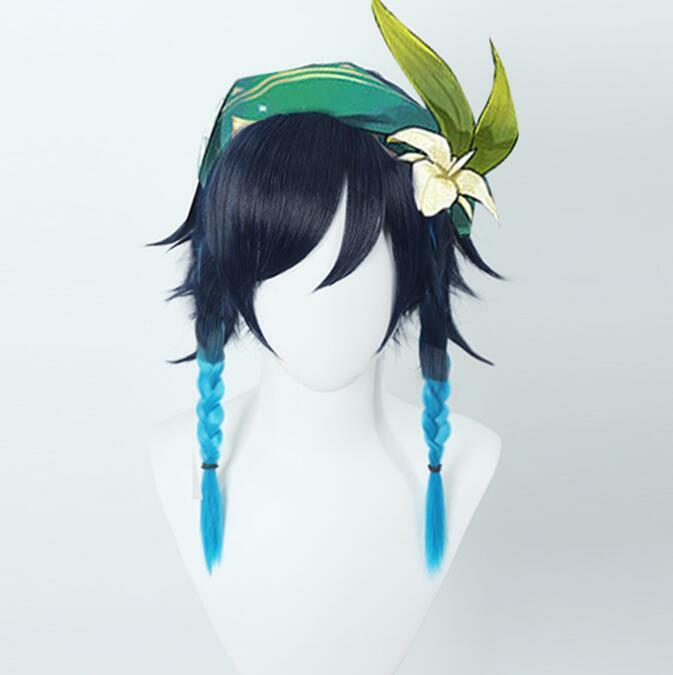 Venti peruka do cosplay peruka z włókna syntetycznego gra Genshin wpływ niebieski gradient krótkie włosy