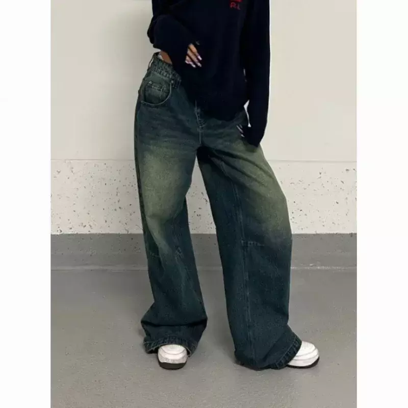 Calças jeans largas largas femininas, moda de rua feminina, calças de vaqueiro, cintura alta, vintage, grunge, grandes dimensões, retro americano