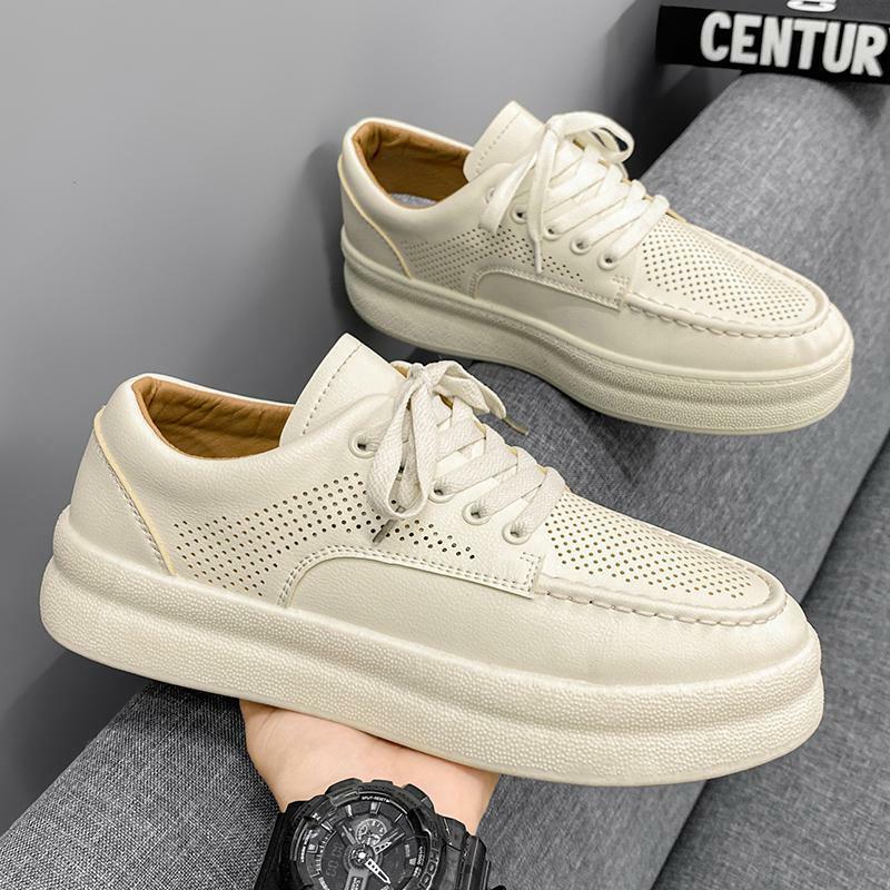 Spring and Autumn Sneakers Men's Soft-Soled Running Shoes for Boys Leather Facing Wear-Resistant Travel Shoes Korean Style Fashi