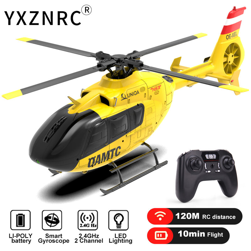 YXZNRC-RC Flybarless helicóptero com luz LED, giroscópio de 6 eixos, 2.4G, 6CH, 1:36 Escala, Posicionamento de Fluxo Óptico, Altitude Hold, EC135