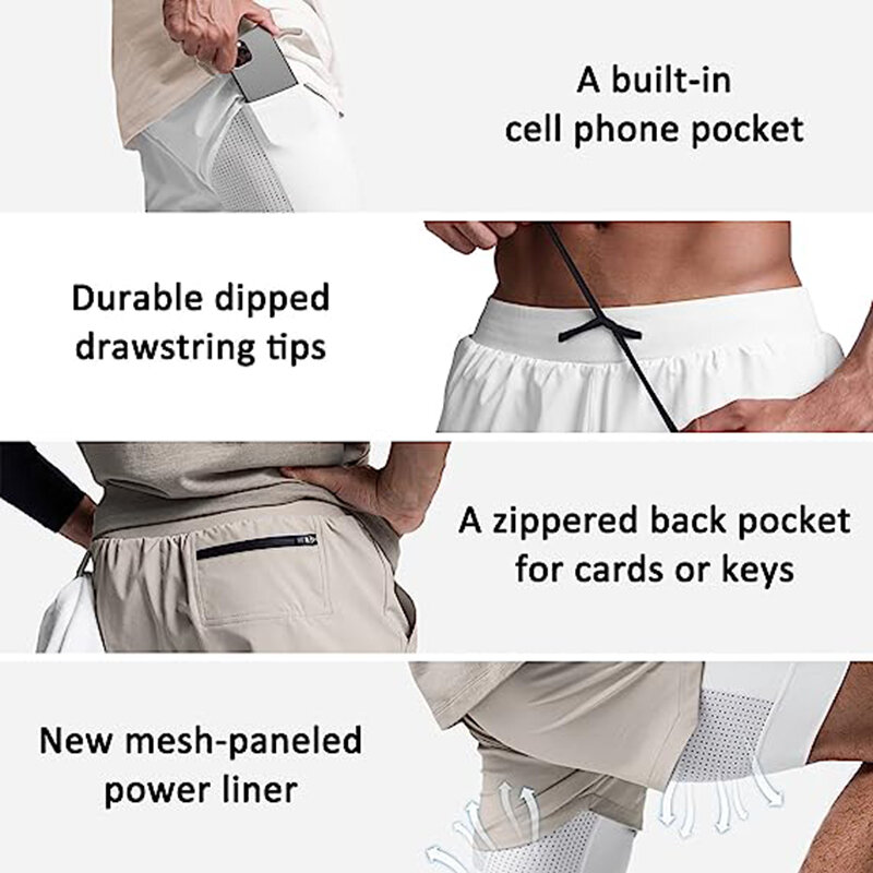メンズ2-in-1コンプレッションショーツ,電話ポケット付き,通気性,速乾性,ジムショーツ,トレーニング,ランニング