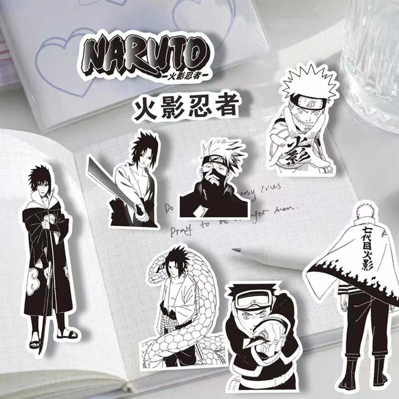 10/30/65 buah Anime NARUTO stiker kartun keren hitam dan putih stiker grafiti ponsel DIY Skateboard Notebook Decal untuk mainan anak-anak