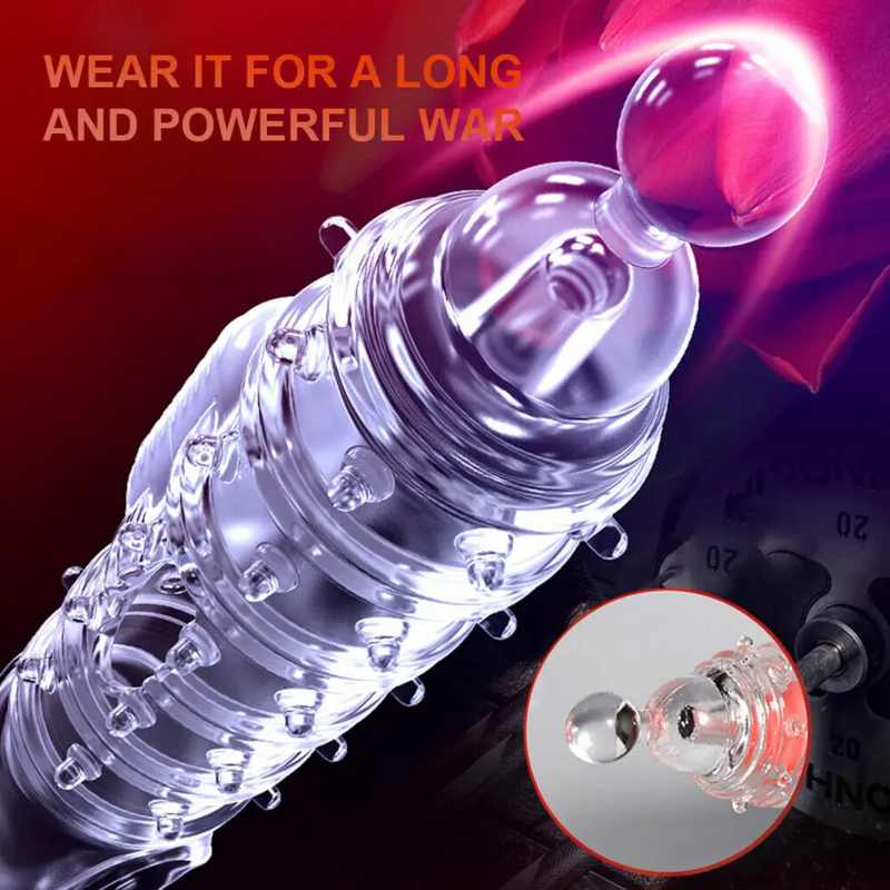 Reusable Penis Sleeve Silicone Condoms with Vibrator Cock Extender Enhancer Enlargement G Spot Clit Stimulator Sex Toys for Men