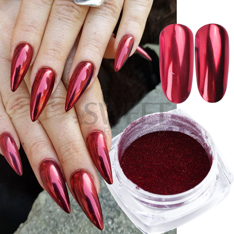 Polvo de espejo rojo para decoración de uñas, pigmento cromado de Color metálico para San Valentín, esmalte de Gel para manicura, 1 caja