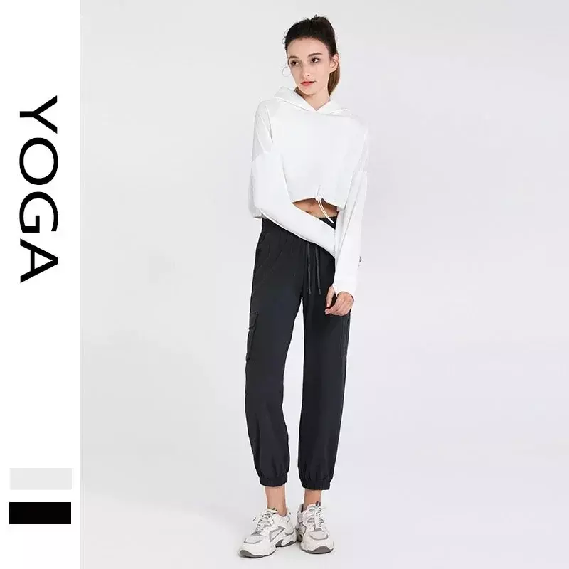 Sudadera holgada de manga larga con capucha para Yoga, suéter de secado rápido para correr y Fitness