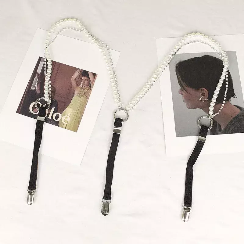 Elastic Suspender Belt com strass Cadeia, Pérola Decoração, Clip Strap, Luxo Light, temperamento, na moda, 1Pc