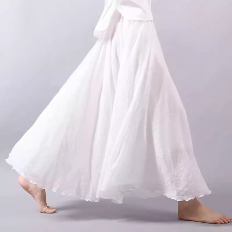 Double layered Cotton linen Skirt For women Spring 2024 Artistic Temperament Slim Long Linen Swing Skirts Female High waisted