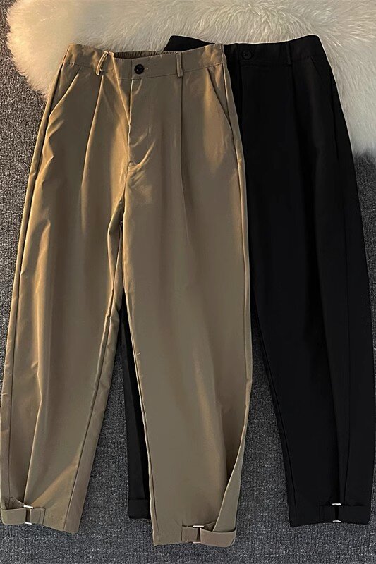 Однотонные Костюмные брюки, мужская мода, деловое общество, мужское платье, брюки на молнии до щиколотки, корейские прямые мужские офисные формальные брюки H64